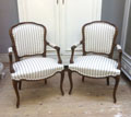 pair of old french armchairs with new linen upholstery